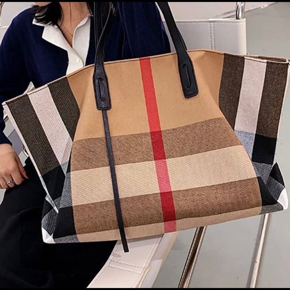 Travel Roomy Oversized Plaid Tote Bag Luxury